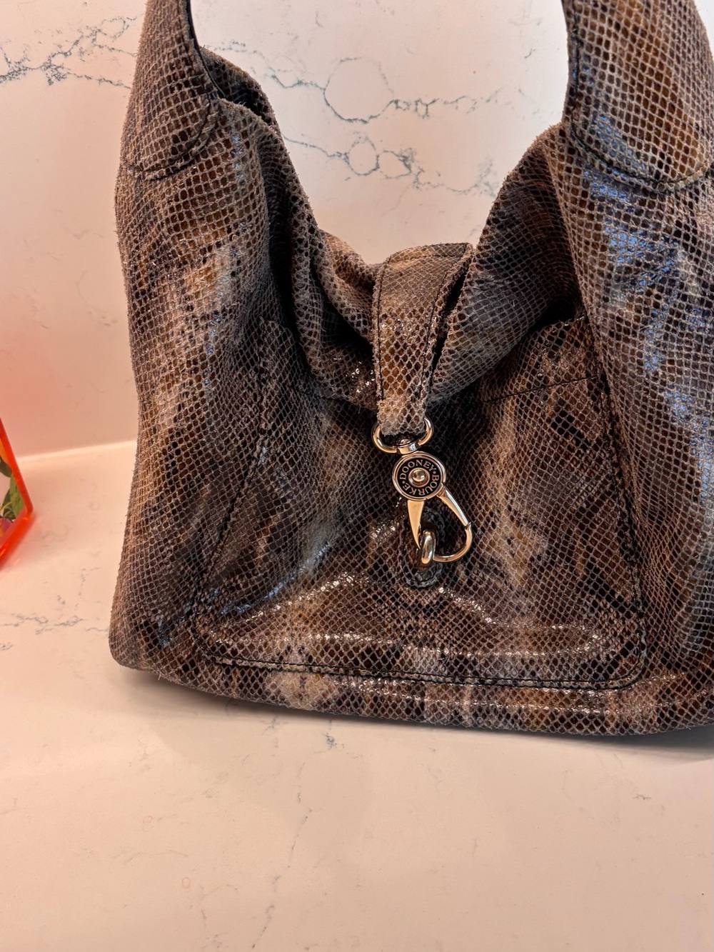 Dooney & Bourke Brown Snakeskin-Effect Shoulder Bag with gold Hardware - Picture 5 of 10